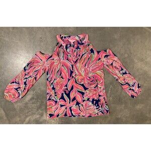Lilly Pulitzer Elsa Silk Blouse Top Pink / Blue / Aqua Women’s Size Small 25238